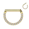 316L Surgical Steel Gold PVD White CZ Pave D Shaped Hinged Septum Clicker - Pierced Universe