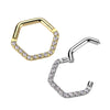 316L Surgical Steel White CZ Pave Hexagon Helix Hinged Clicker Hoop