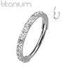 Implant Grade Titanium Pave White CZ Nose Hoop Hinged Clicker Ring - Pierced Universe