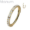 Implant Grade Titanium Gold PVD Pave White CZ Nose Hoop Hinged Clicker Ring - Pierced Universe