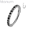 Implant Grade Titanium Pave Black CZ Nose Hoop Hinged Clicker Ring - Pierced Universe