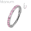 Implant Grade Titanium Pave Pink CZ Nose Hoop Hinged Clicker Ring - Pierced Universe