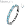 Implant Grade Titanium Pave Aqua CZ Nose Hoop Hinged Clicker Ring - Pierced Universe