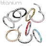 Implant Grade Titanium Gold PVD Pave White CZ Nose Hoop Hinged Clicker Ring - Pierced Universe