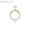 Implant Grade Titanium Gold PVD Pave CZ White Opal Marquise Gem Hinged Clicker Hoop