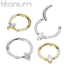 Implant Grade Titanium Pave White CZ Marquise Gem Hinged Clicker Hoop