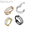 Implant Grade Titanium Gold PVD Double White CZ Pave Hinged Clicker Hoop