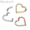 Implant Grade Titanium Gold PVD White CZ Heart Hinged Daith Clicker Hoop - Pierced Universe