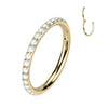 Implant Grade Titanium Gold PVD Pearl Studded Hinged Cartilage Clicker Hoop - Pierced Universe