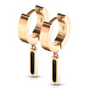 Pair of 316L Surgical Steel Rose Gold PVD Black Rectangle Dangle Hoop Earrings