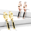 Pair of 316L Surgical Steel Rose Gold PVD Black Rectangle Dangle Hoop Earrings