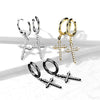 Pair Of 316L Surgical Steel White CZ Celtic Cross Dangle Hoop Earrings