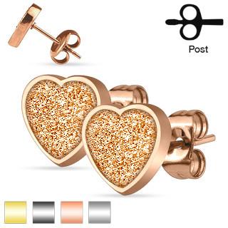 316L Surgical Steel Sand Paper Ultra Glitter Heart Earring Studs - Pierced Universe