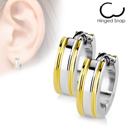 Pair of 316L Surgical Steel Thin Gold PVD Line Hoop Earrings