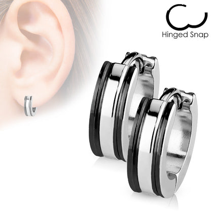 Pair of 316L Surgical Steel Thin Black PVD Line Hoop Earrings