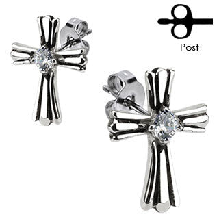 Pair of Stainless Steel Cross Crucifix Earrings Studs - Pierced Universe