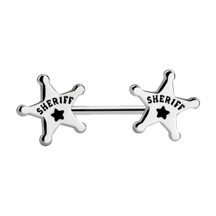 316L Surgical Steel Sheriff Badge Star Nipple Ring Barbell - Pierced Universe