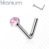 Implant Grade Titanium L-Shape Pink CZ Nose Ring Stud - Pierced Universe