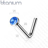 Implant Grade Titanium L-Shape Blue CZ Nose Ring Stud - Pierced Universe