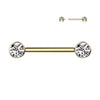 Implant Grade Titanium Gold PVD Nipple Barbell With Internally Threaded White CZ Gems - Pierced Universe