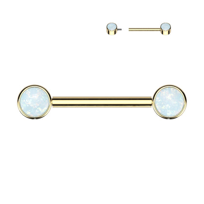 Implant Grade Titanium Gold PVD Internally Threaded White Opal Nipple Barbell - Pierced Universe