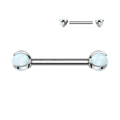 Implant Grade Titanium White Opal Internally Threaded Nipple Ring Straight Barbell