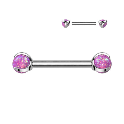 Implant Grade Titanium Pink Opal Internally Threaded Nipple Ring Straight Barbell