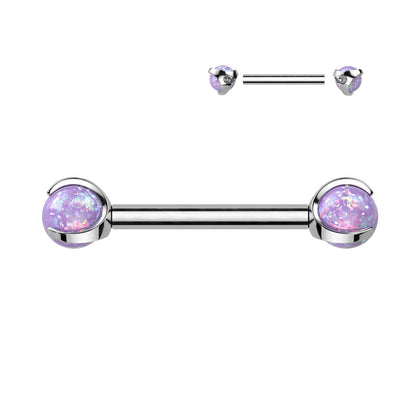 Implant Grade Titanium Purple Opal Internally Threaded Nipple Ring Straight Barbell