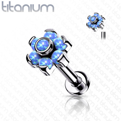 Implant Grade Titanium Blue Opal Flower Internally Threaded Flat Back Labret