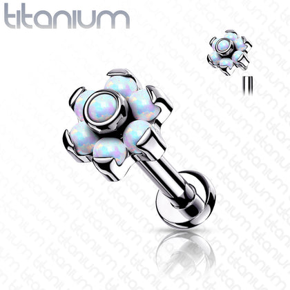 Implant Grade Titanium White Opal Flower Internally Threaded Flat Back Labret