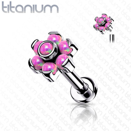 Implant Grade Titanium Pink Opal Flower Internally Threaded Flat Back Labret