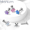 Implant Grade Titanium Purple Opal Flower Internally Threaded Flat Back Labret