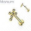 Implant Grade Titanium Gold PVD Beaded Dainty Cross Internally Threaded Labret