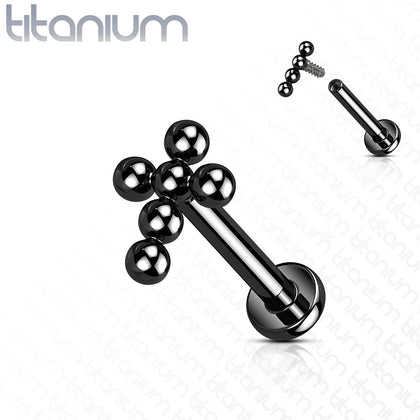 Implant Grade Titanium Black PVD Beaded Dainty Cross Internally Threaded Labret