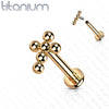 Implant Grade Titanium Rose Gold PVD Beaded Dainty Cross Internally Threaded Labret - Pierced Universe