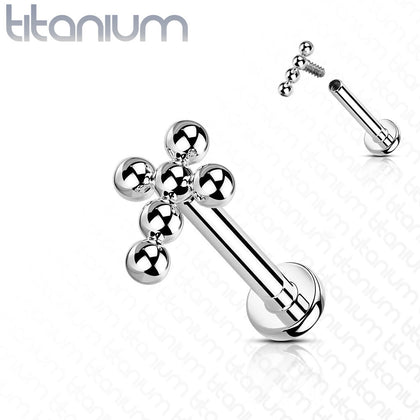 Implant Grade Titanium Beaded Dainty Cross Internally Threaded Labret