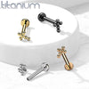 Implant Grade Titanium Black PVD Beaded Dainty Cross Internally Threaded Labret