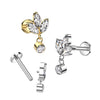 Implant Grade Titanium Triple Petal Flower White CZ Gem Dangle Flat Back Labret