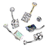 Implant Grade Titanium Aurora Borealis CZ Squared Gem Belly Ring