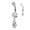 Implant Grade Titanium Aurora Borealis CZ Bezel Dainty Circle Cluster Dangle Belly Ring