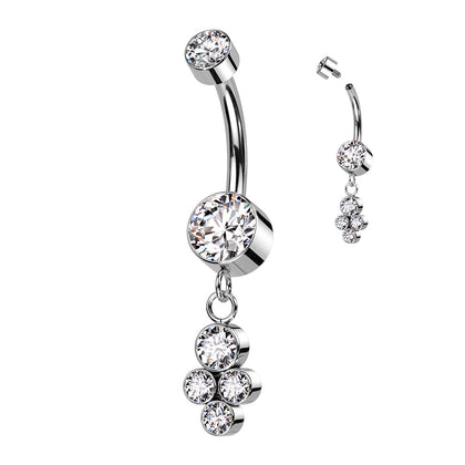 Implant Grade Titanium White CZ Bezel Dainty Circle Cluster Dangle Belly Ring