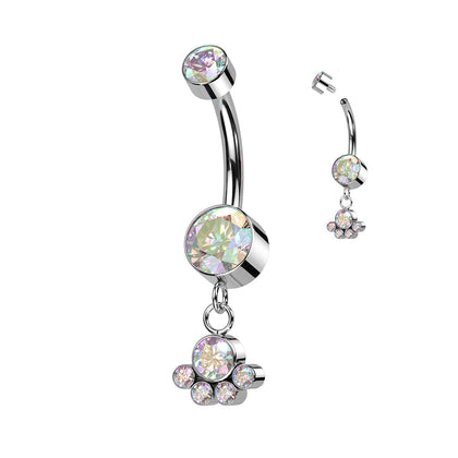 Implant Grade Titanium Aurora Borealis CZ Bezel Circle Cluster Dangle Belly Ring