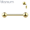 Implant Grade Titanium Internally Threaded Gold PVD Straight Barbell - Pierced Universe