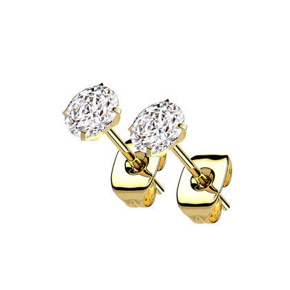 GOLD PVD Surgical Steel FLATTER White CZ Gem Earrings