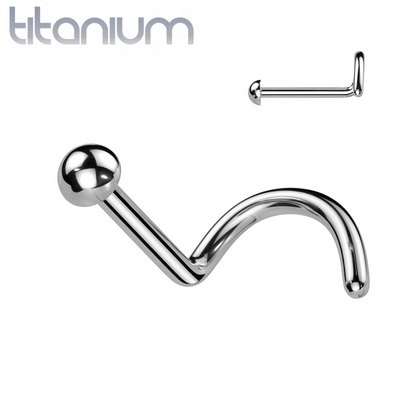 Implant Grade Titanium Dome Top Corkscrew Nose Stud Ring