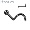 Implant Grade Titanium Black PVD Dome Top Corkscrew Nose Stud Ring