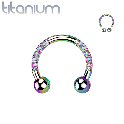 Implant Grade Titanium Rainbow PVD White CZ Gem Pave Horseshoe - Pierced Universe