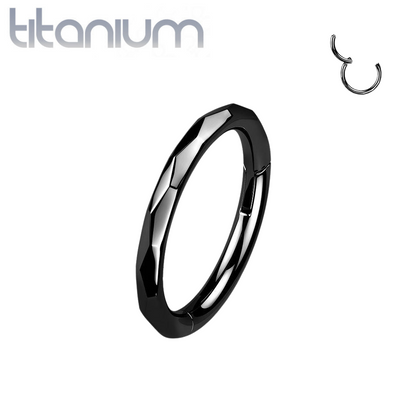 Implant Grade Titanium Black PVD Dainty Ridged Design Hinged Clicker Hoop Ring - Pierced Universe