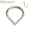 Implant Grade Titanium Gold PVD V Shaped Septum Ring Clicker Hoop White CZ Gems - Pierced Universe