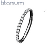 Implant Grade Titanium Black PVD Easy Hinged White CZ Pave Clicker Hoop - Pierced Universe